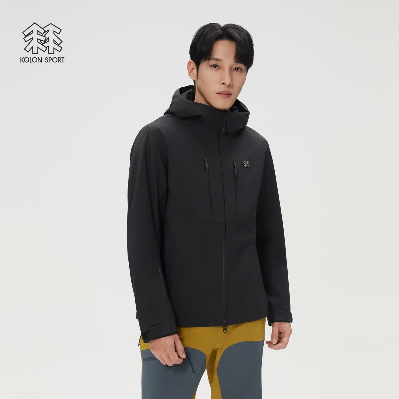 KOLON SPORT/可隆雨脊防水夹克 男子户外透湿防风耐磨2L冲锋衣2级 LHJK6MNT01-BK 黑色 XL 180/100A