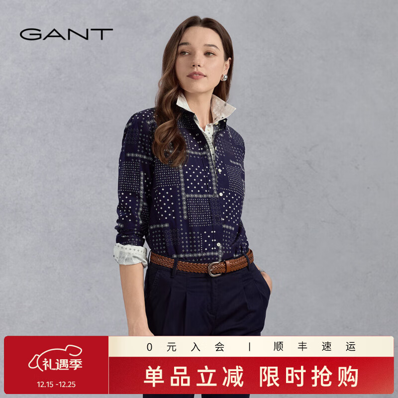 GANT甘特2024春季新款女装通勤时尚长袖衬衫|844300002 433-深蓝色 38