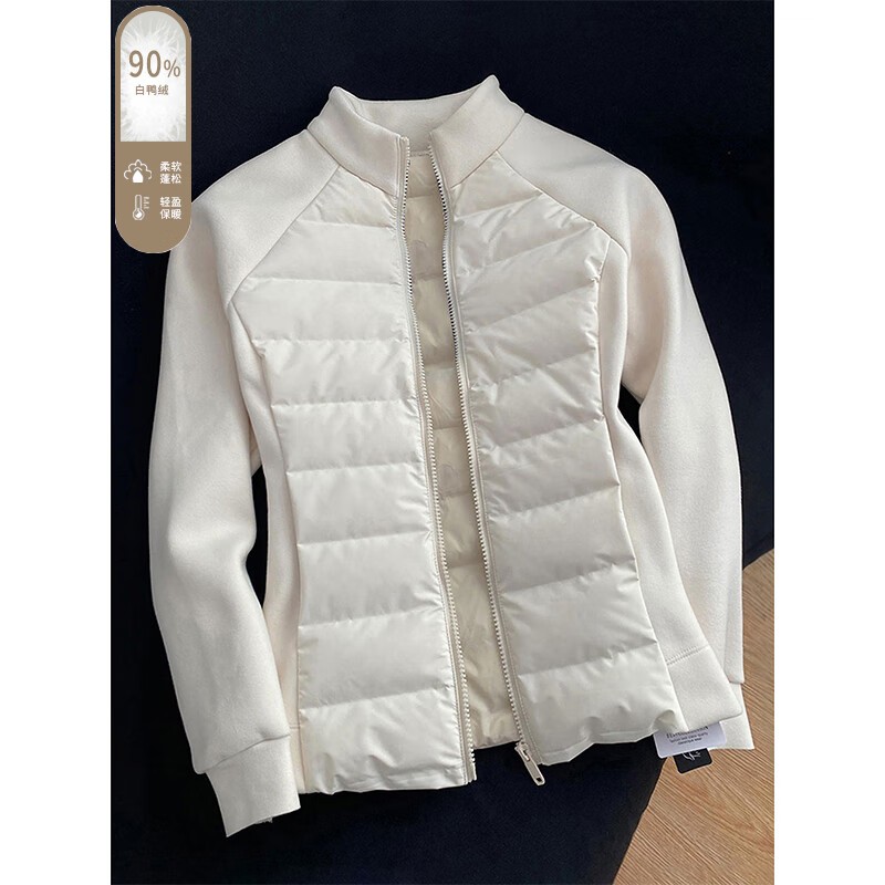 Shelley Jones美式户外排骨羽绒服男款冬季修身运动外套轻薄款情侣装冲锋衣内胆 米白羽绒服 L [推荐100-120斤]