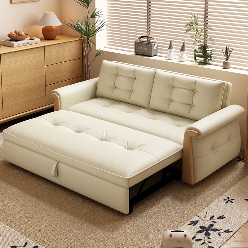 哈森诗丹折叠沙发床一体两用2025新款可睡觉小户型客厅二合一伸缩真皮沙发 外宽:1.28m(三档调节靠背) 45D无粉海绵款(加厚1.5MM猫抓皮)