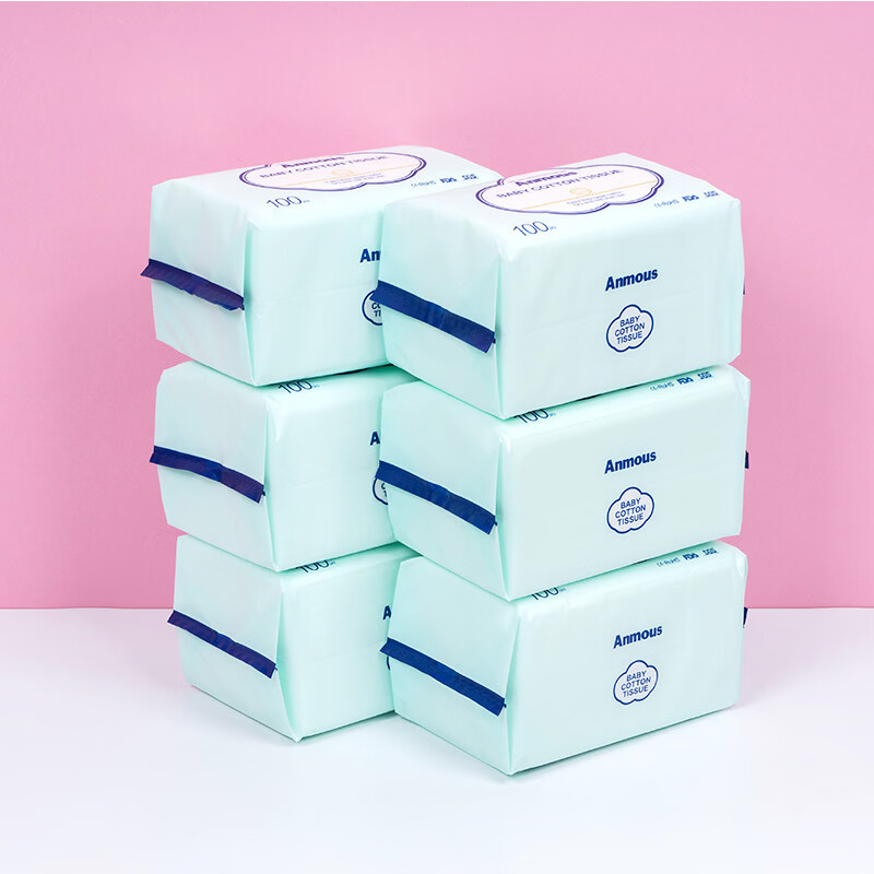 安慕斯婴儿绵柔巾手口屁专用宝宝干湿两用巾新生儿非湿纸巾100抽6 6包