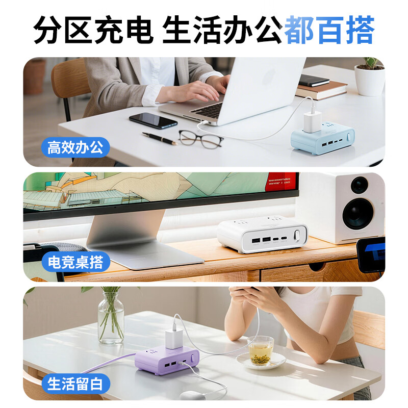牛顿定律桌面美学插排小能岛 排插插线板插板拖线板接线板 USB插座一转多充电站 25W氮化镓总控开关 1.8米 【25W氮化镓快充*绮梦紫】1.8米