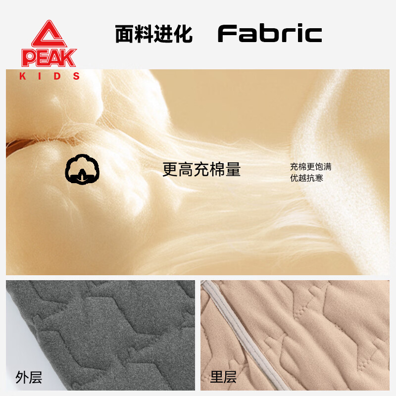 匹克童装儿童裤子加绒2025新款男童校服神裤冬季女童加厚棉裤保暖冬裤 卡其/PK简约标白硅胶K 150