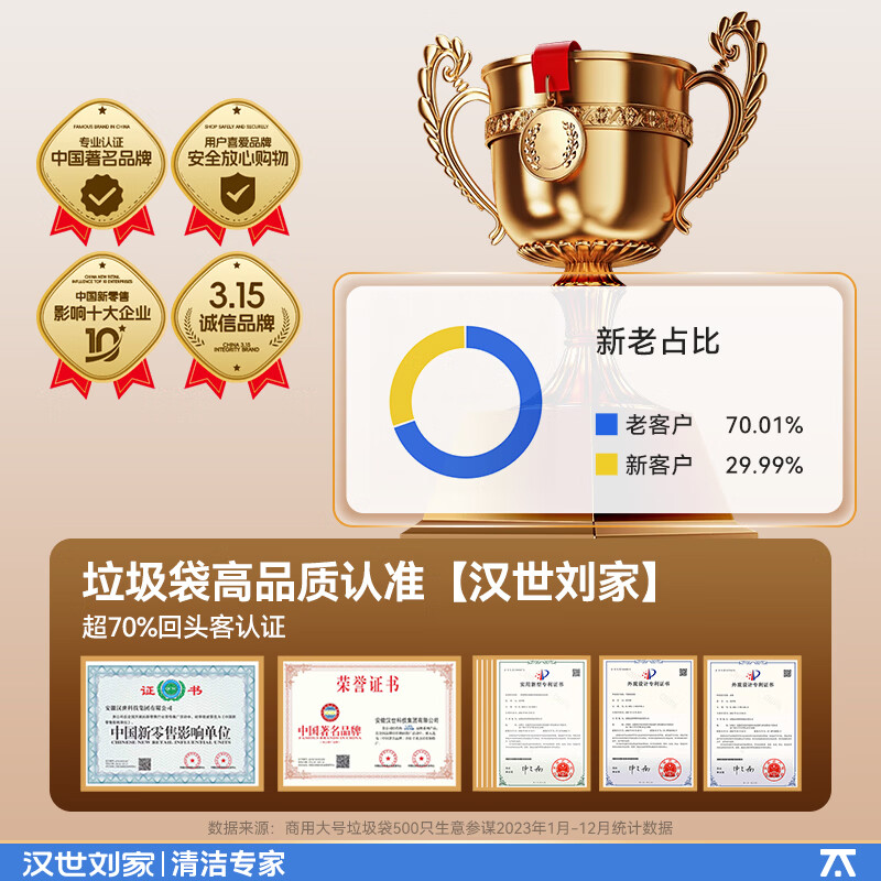 汉世刘家家用免撕垃圾袋手提式红色加厚大号抽绳结婚喜庆乔迁新年用塑料袋 6卷300只【免撕抽绳】 45*50*5.8g/只（特厚）
