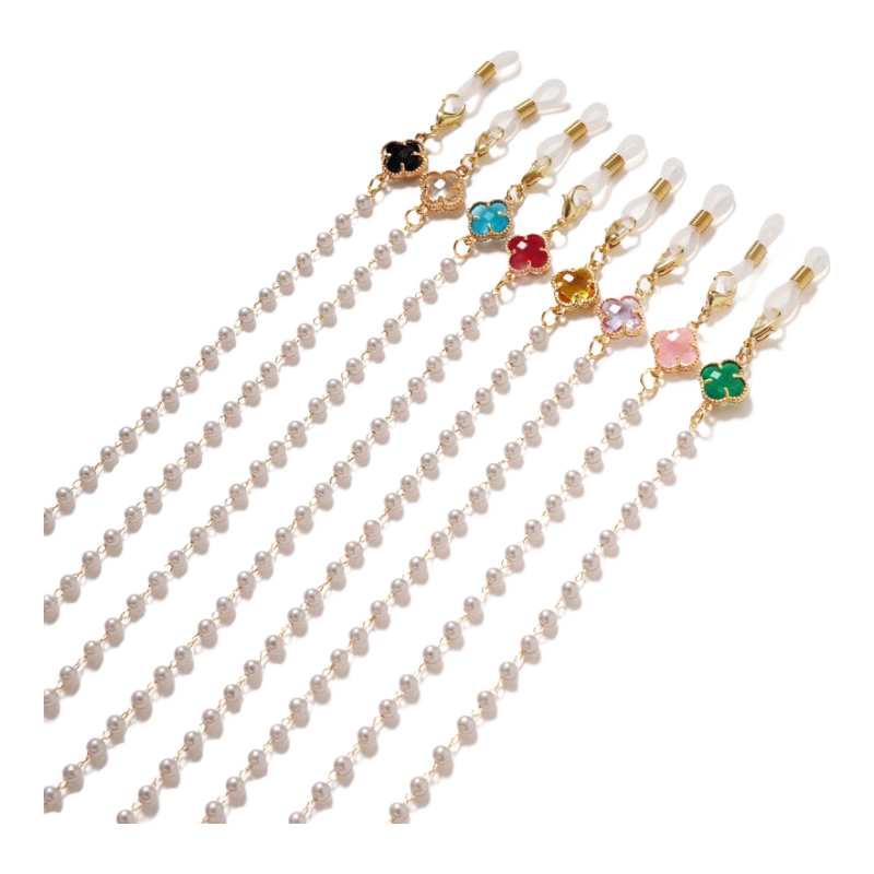 擇初DIY眼鏡鏈女 掛脖 珍珠四葉草眼睛鏈子耳機掛繩 潮墨鏡帶女 2條裝/備注顏色