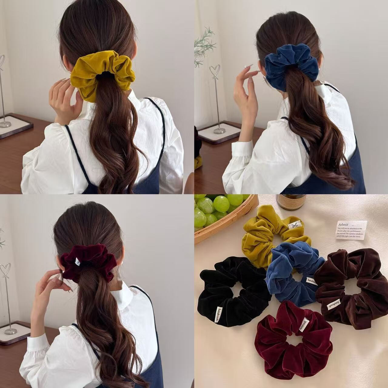 复古丝绒大肠发圈女扎马尾头绳高级感丸子头发绳2025儿童皮筋发饰 2个#酒红+黑色