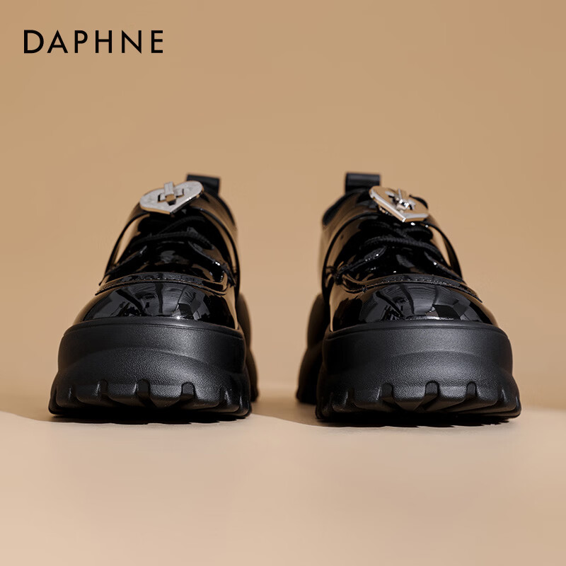 达芙妮官方厚底乐福鞋女2025新款秋季百搭增高女鞋小个子英伦风小皮鞋ZJ 黑色【爱心锁】跟高6cm 40