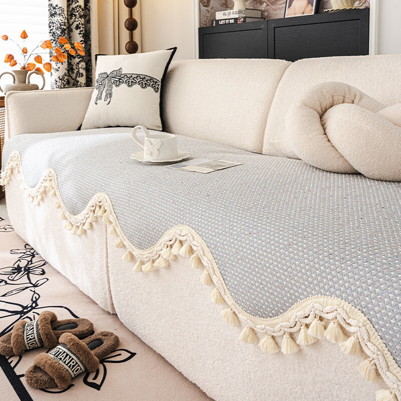 金拾美月高级感毛球异形沙发垫四季通用2025新款直排沙发坐垫套防滑盖布 异形苏叶-灰色 70cm*70cm