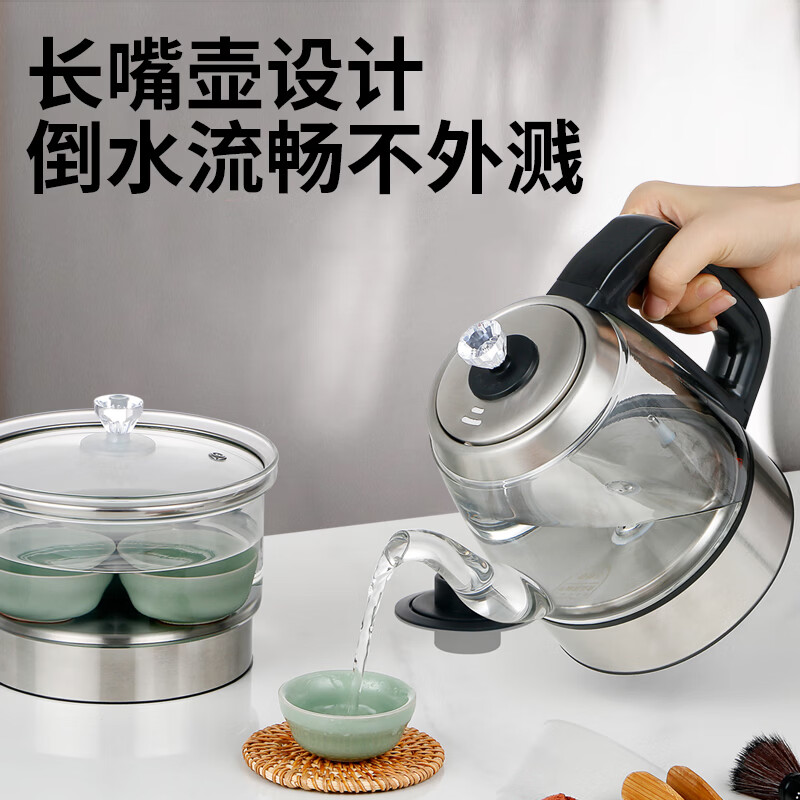 南极人（Nanjiren）岩板嵌入式全自动上水烧水壶煮茶器茶桌内嵌式双孔泡茶专用双壶套装家用办公茶台2026年新款 1.2L双孔【消毒锅+烧水壶】加厚高硼硅