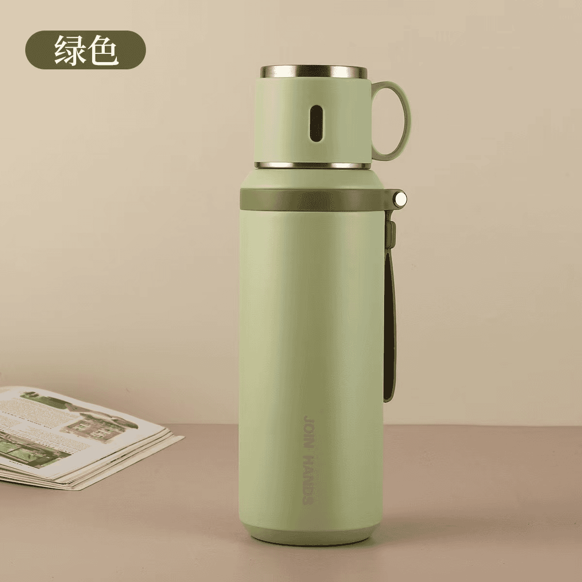 316不锈钢保温杯钢盖简约茶杯保温杯杯子女士高颜值便携水杯男款 绿色-800ml