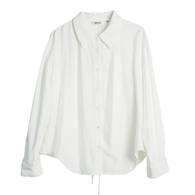 Olrain歐芮兒法式后背開叉綁帶設(shè)計感長袖襯衫女裝春季2026新款翻領(lǐng)上衣 米白色 S