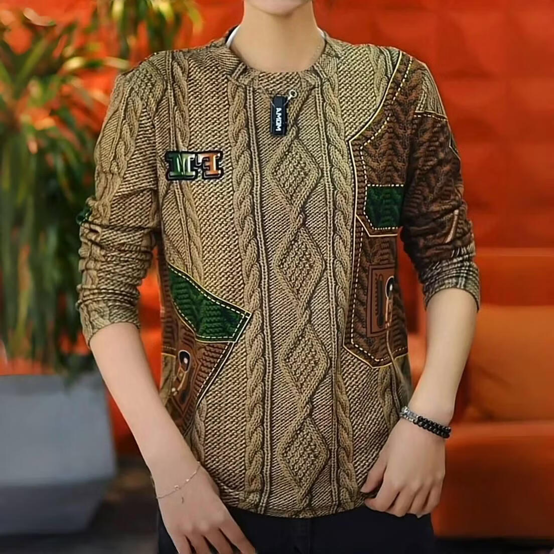 【年终大促】中老年新款冬季男士卫衣加厚保暖高端男士打底衫ls 麻花纹图案卫衣 4XL (建议180-200斤)