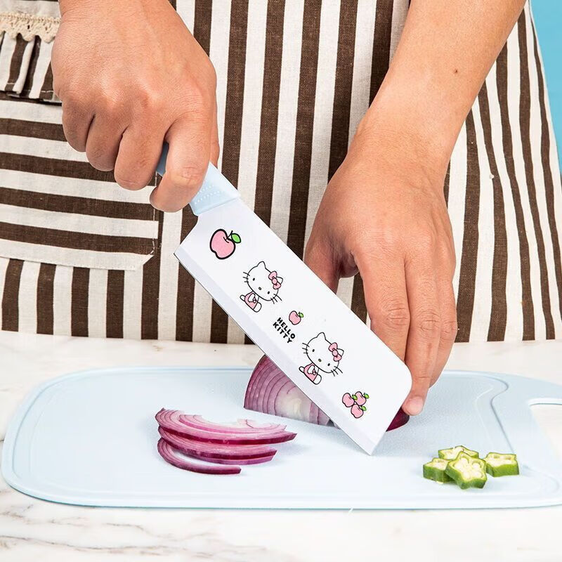 【精选厂家】HelloKitty厨房菜刀菜板组合套装宿舍家用切菜切肉刀 【蓝色】卡通猫咪厨师刀+菜板