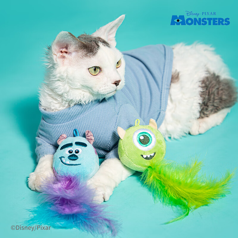 贵为（GiGwi）迪士尼怪兽大学猫猫玩具磨牙棒猫咪玩具自嗨解闷逗猫棒长杆发声 苏利文长尾逗猫棒