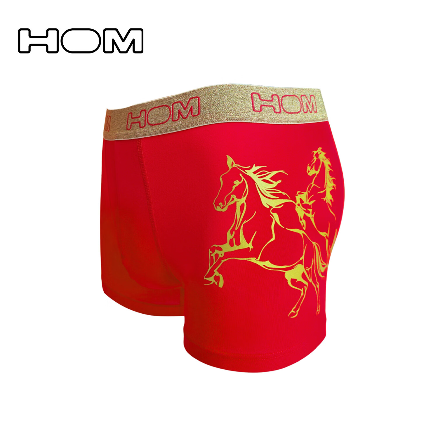 HOM马年限定男士平角裤时尚轻奢鎏金骏马红色内裤 【鎏金骏马】红色 1条 L