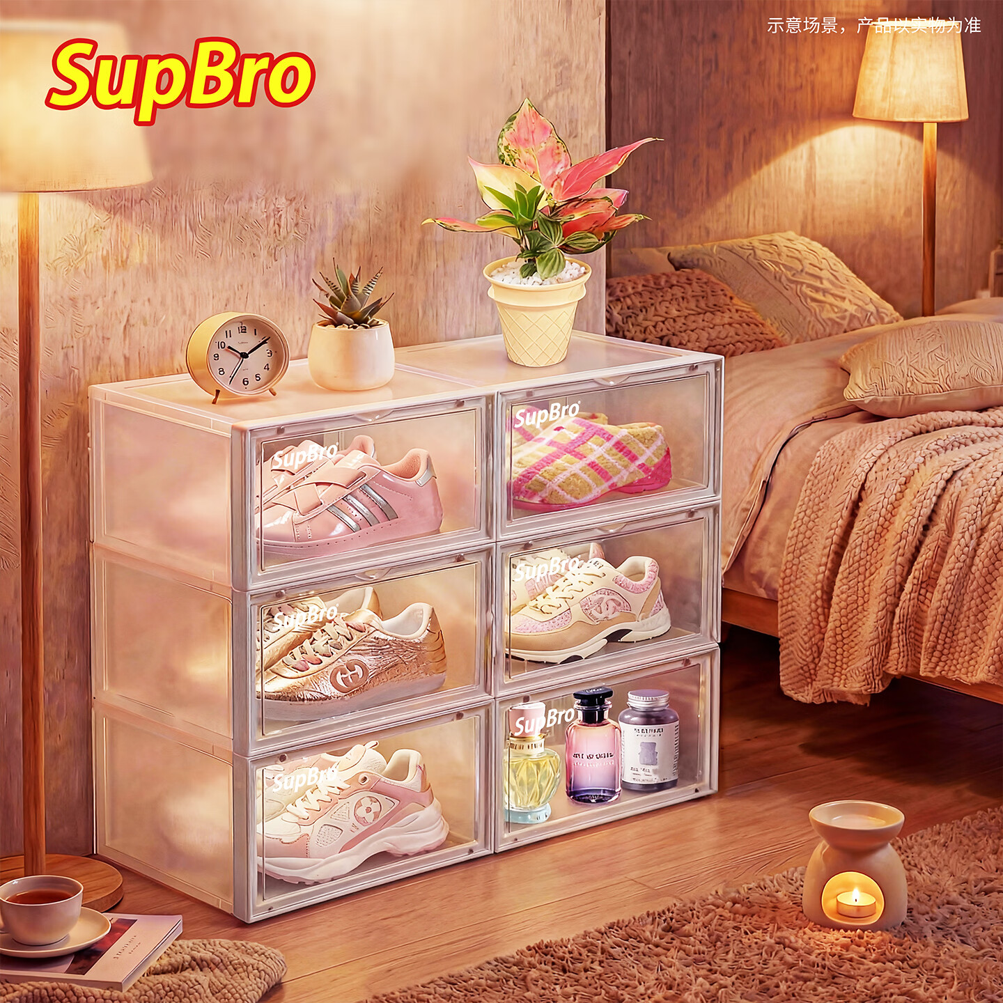 SupBroЬ����Ьaj�������ɺ�͸�������۵�Ь�����ɲ࿪չʾЬǽ �࿪�������͸��*2��װ 33.7*26.5*20.6cm 128Ԫ