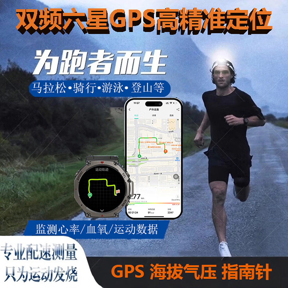 NINEWINDDM58 GPS50米深度防水游泳跑步多功能数据监测户外运动手表  DM58#红色 GPS+50米深度防水+通话+指南针