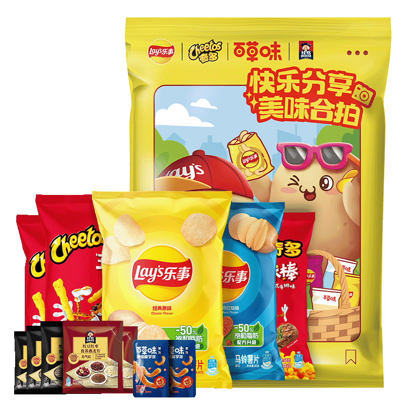 乐事休闲食品零食小吃大礼包410g含薯片零食桂格燕麦片年货团购