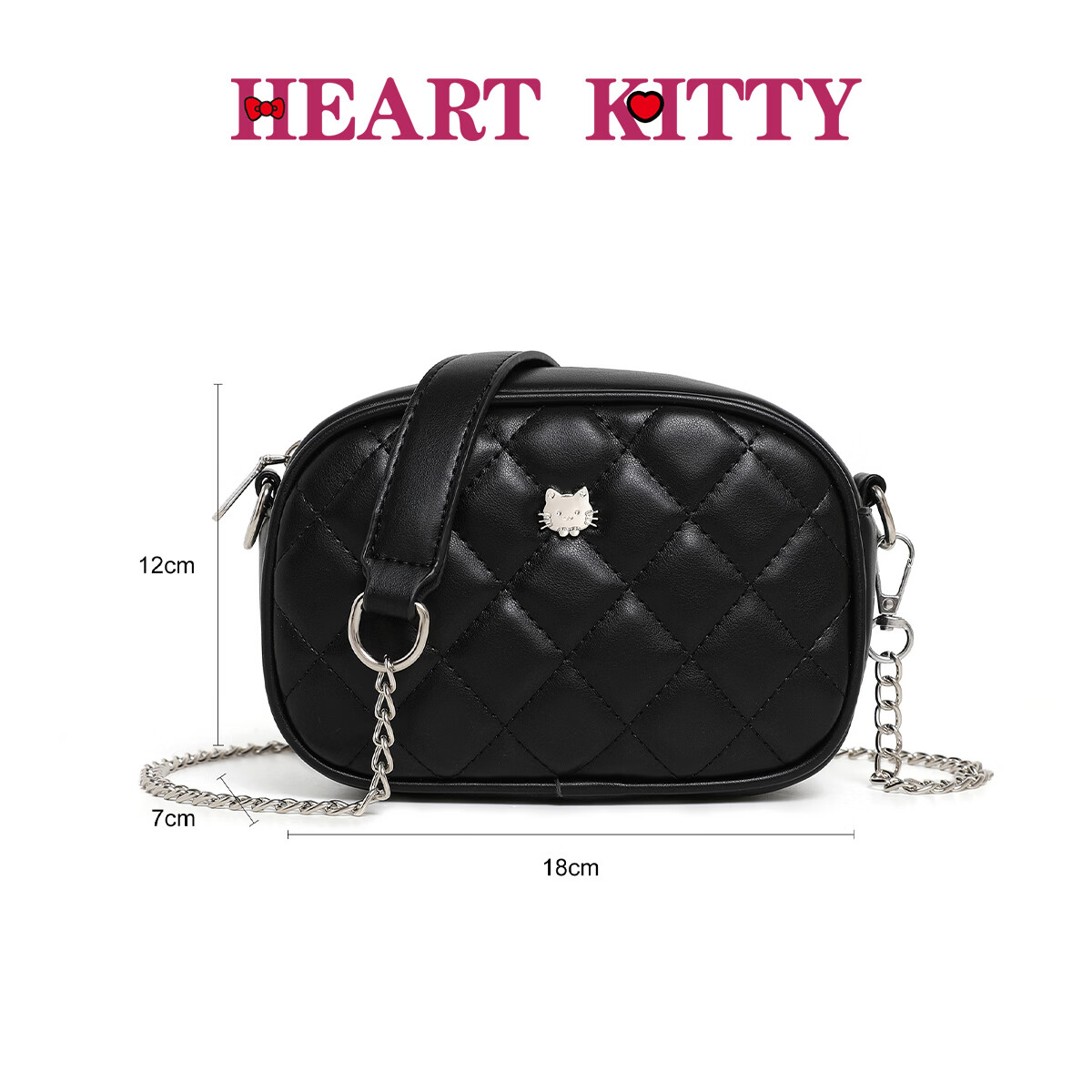 HEART KITTY包包女包新款潮时尚流行百搭菱格斜挎包女士链条单肩包生日礼物包 6690黑色