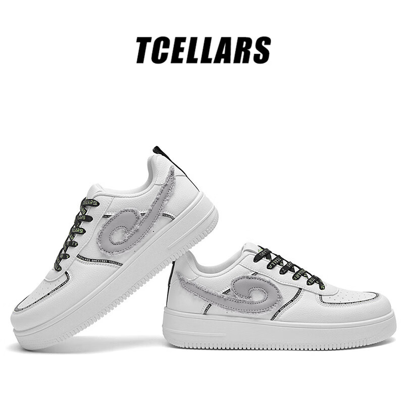 Tcellars板鞋男鞋2026春季新款荧光潮鞋低帮厚底增高运动休闲鞋子男款 影风白 39