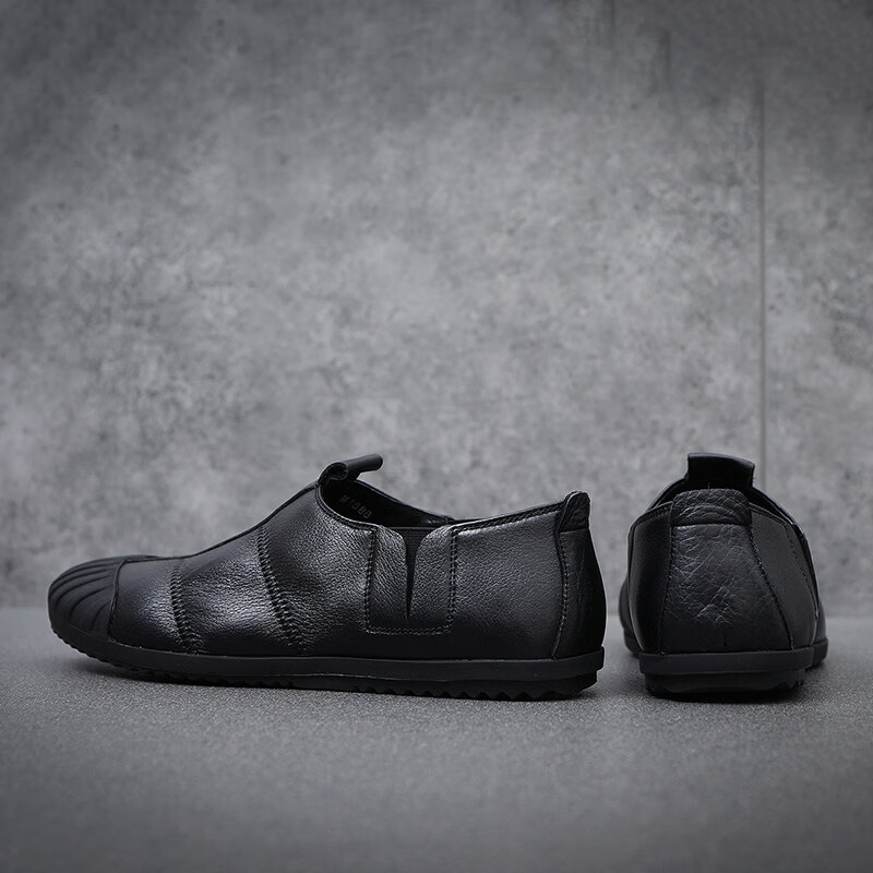 Q ZHIHE2025秋冬季新款男士轻便舒适纯皮鞋子软底乐福鞋男透气休闲板鞋 黑色 43 (265mm)