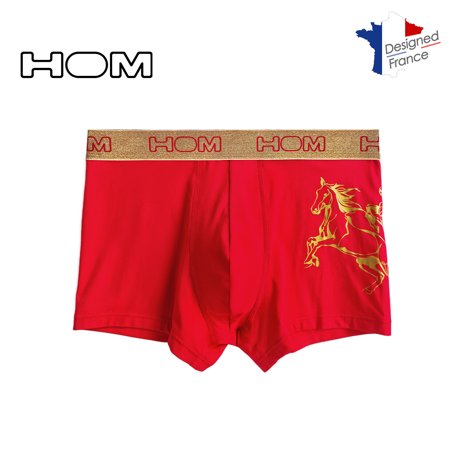 HOM马年限定男士平角裤时尚轻奢鎏金骏马红色内裤 【鎏金骏马】红色 1条 L