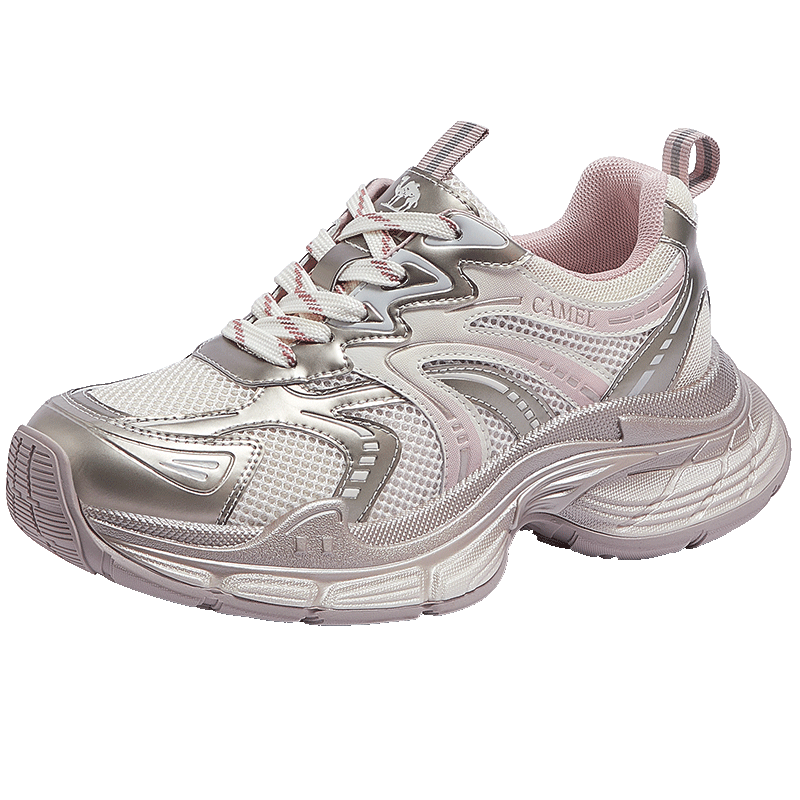 骆驼（CAMEL）耀月2代老爹鞋女厚底运动休闲鞋 L26S283069 米/金/粉 35