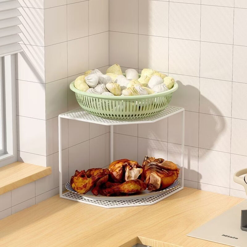 咏夏厨房锅架放锅三角架子锅具收纳水槽下转角落地台面家用多层置物架 白色两层转角架【加高款】