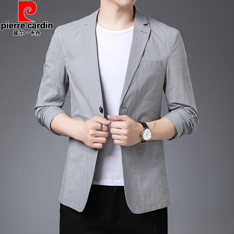 皮尔卡丹（pierre cardin）高端男装休闲西装男士春夏季薄款免烫抗皱商务单西服定制大码外套 浅蓝色29966 标准尺码 190/码