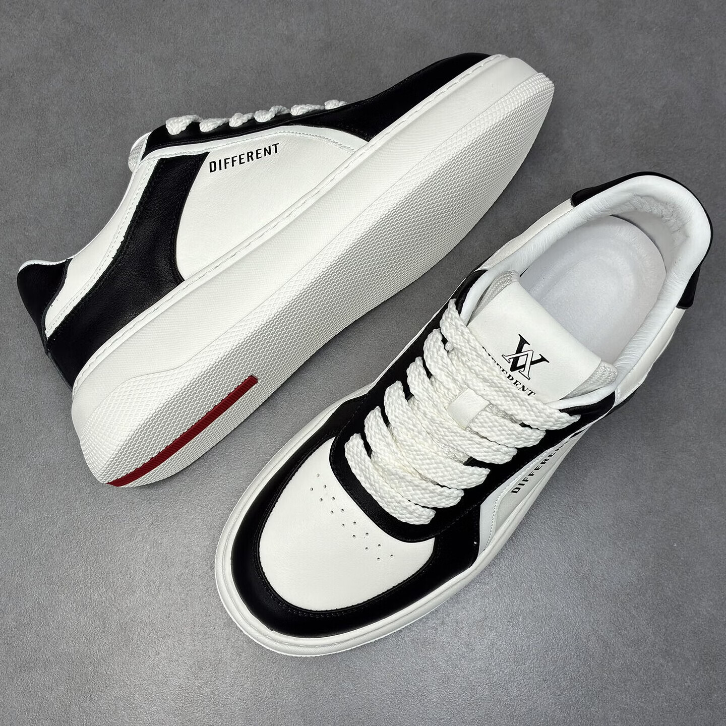 LZXB轻奢男鞋秋冬头层牛皮新款增高休闲鞋男品牌百搭防滑软底运动男鞋 白黑色【头层牛皮】 43 【标准皮鞋码】