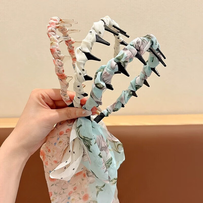 【甄选厂家】高级感田园风复古齿梳发箍儿童外戴日常编发飘带头箍 03【绿色碎花】