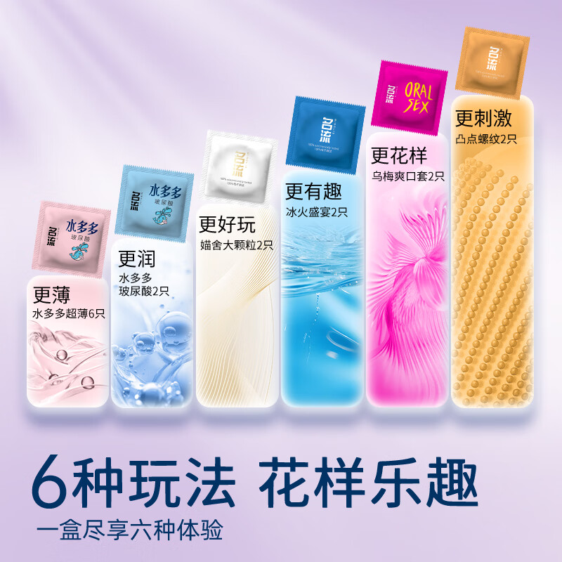 名流避孕套超薄003玻尿酸润滑安全套男女用光面裸入感避育用套套子byt 【共16只】水多多情趣6合1