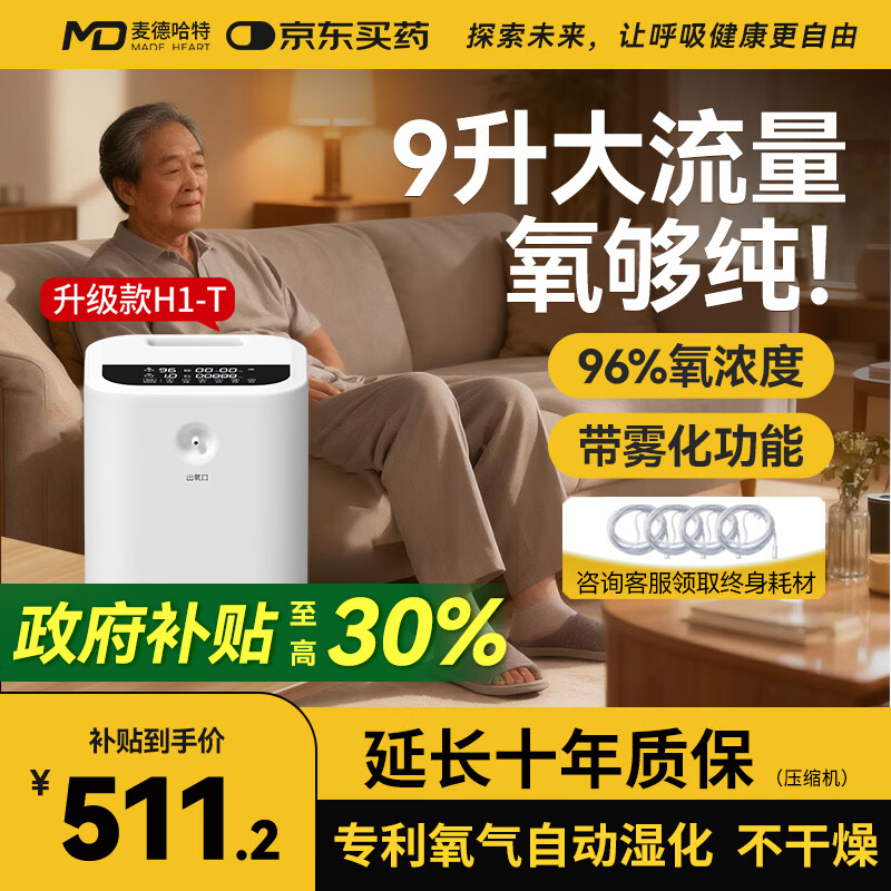 麦德哈特家用制氧机老人专用吸氧机高原孕妇吸氧呼吸一体便携式氧气机雾化