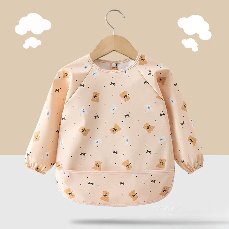 【直发】宝宝PU防水罩衣儿童吃饭围兜辅食反穿护衣幼儿园画画围裙 面包树 90码【建议73-85cm】