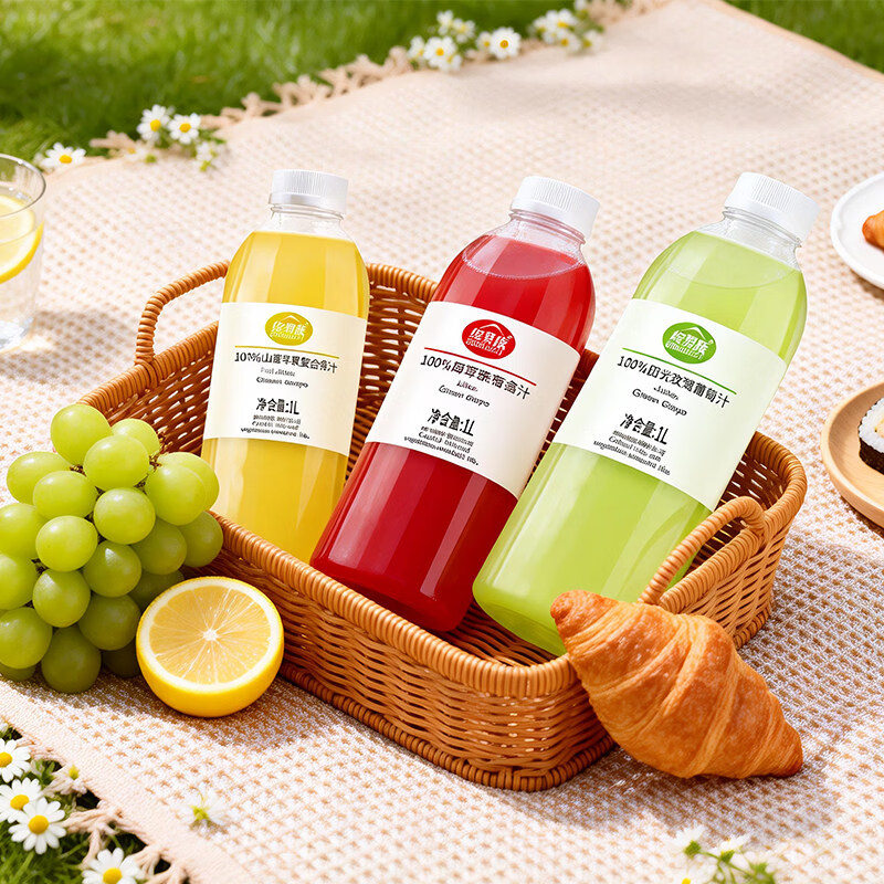 缤果族100%纯果汁饮料阳光玫瑰草莓山楂苹果整箱批发1L大桶分享装 100%阳光玫瑰葡萄汁1L装