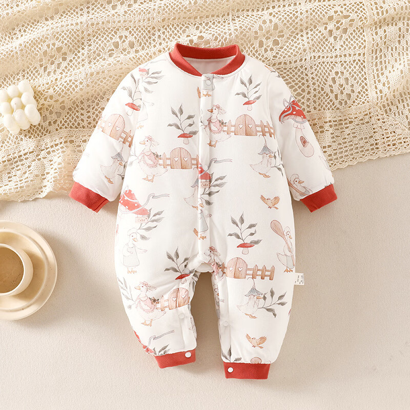 婴幼儿150克夹棉连体衣秋冬季保暖男女宝宝加厚哈衣爬服外出冬装 雨伞小猫【150克夹棉连体衣】 59cm 59码 适合身高52-59cm