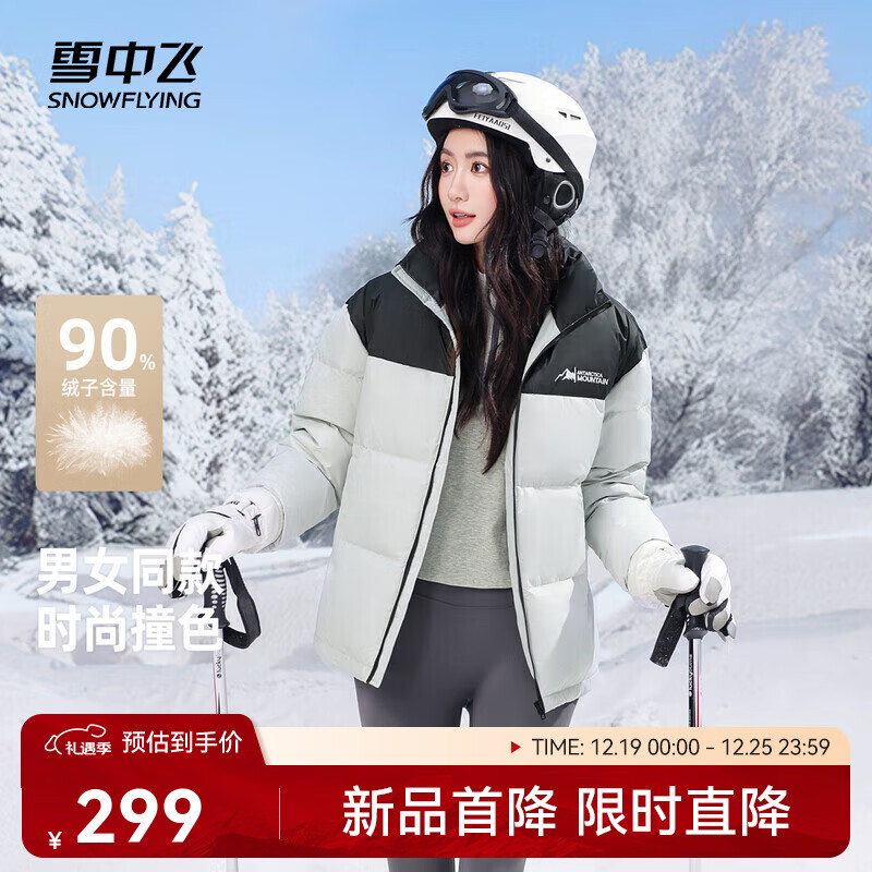 雪中飞新款百搭时尚休闲斜插式口袋男女同款短款立领羽绒服 浅灰 XL 180/96A