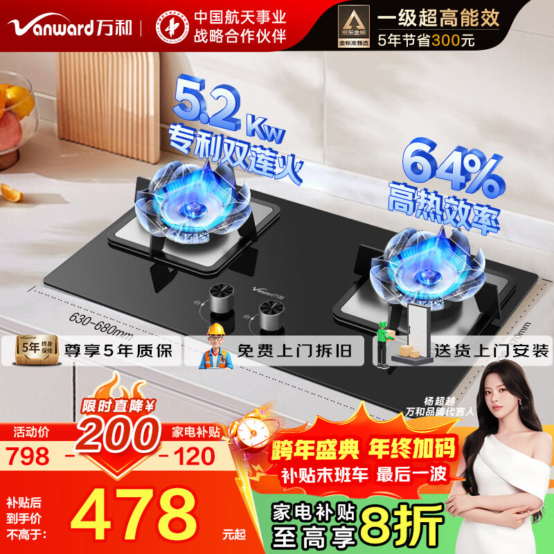 万和（Vanward）【蓝莲花B9·5.2kW】燃气灶具64%热效率猛火灶台嵌两用双灶家用煤气灶B9L50天然气/液化气 天然气 5.2kW蓝莲花B9猛火灶
