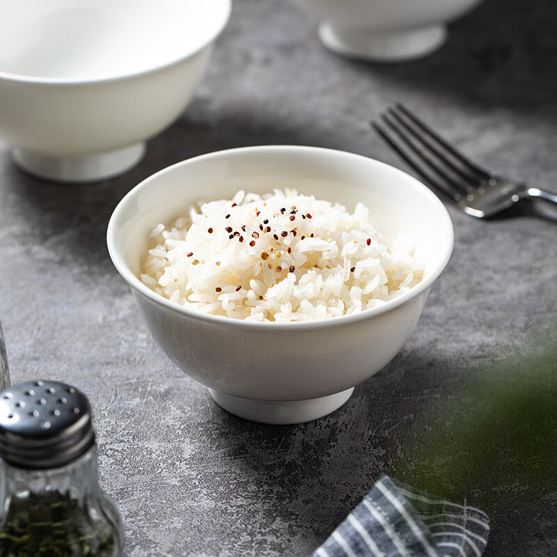 yomerto悠米兔陶瓷米饭碗家用2025新款纯白釉下彩高颜值好看的碗个人专用 【釉下彩高脚碗】4.5英寸小号4个装