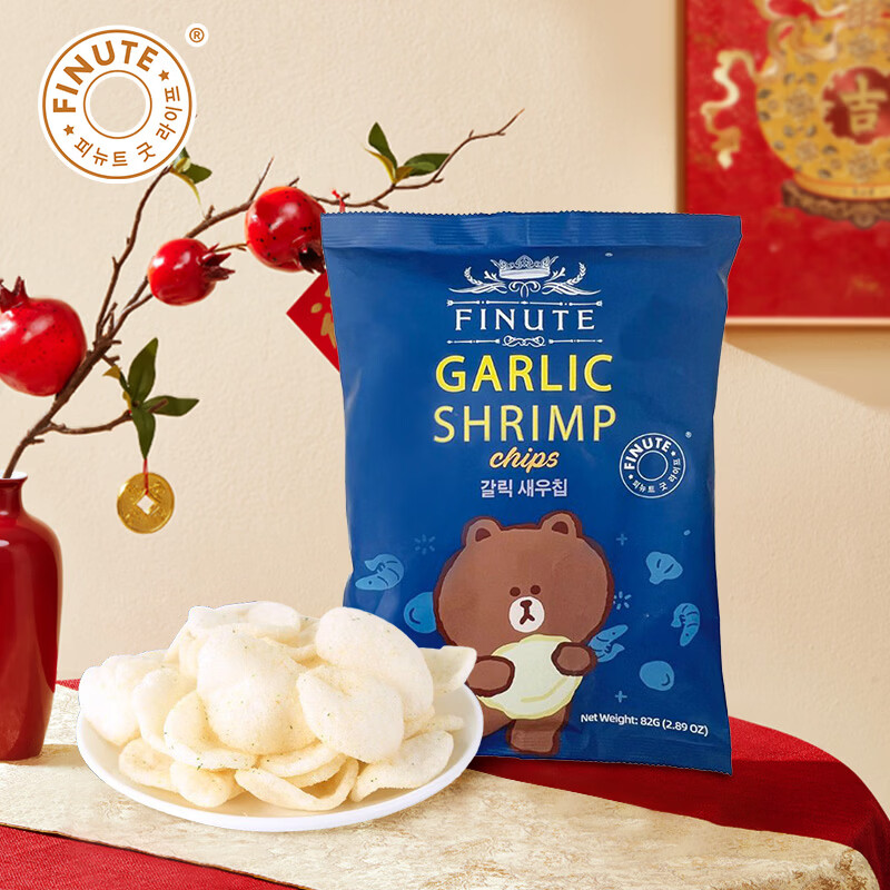 FINUTE趣莱福蒜味虾片82g 韩国原装进口薯片虾条膨化食品网红休闲零食