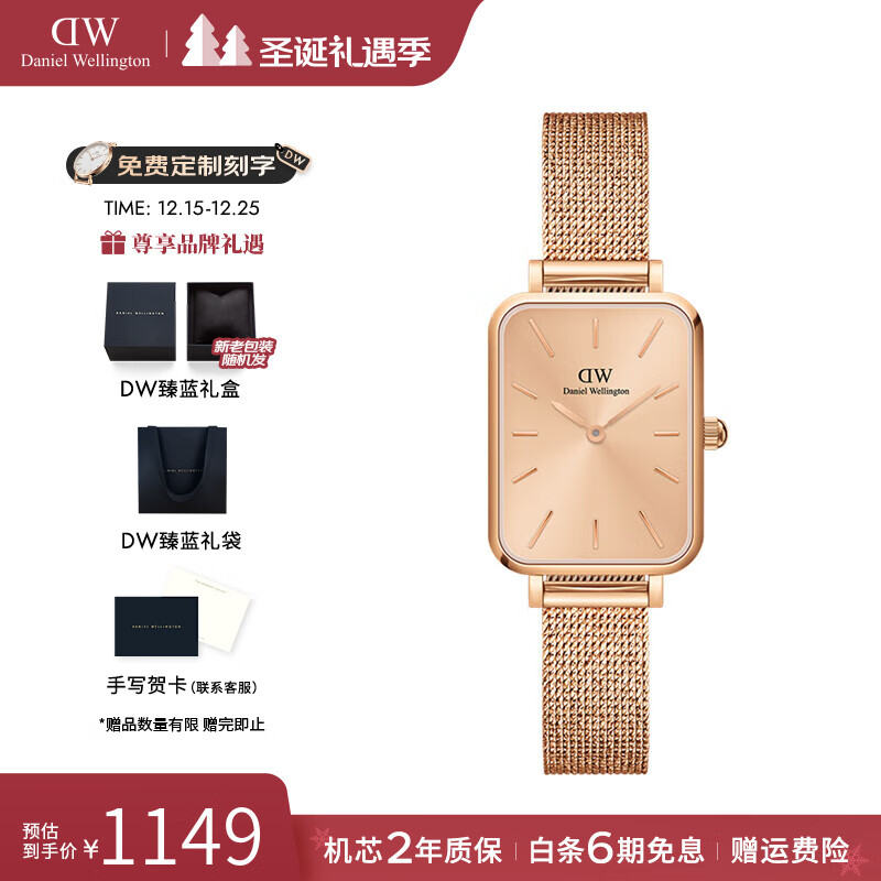 丹尼尔惠灵顿（DanielWellington）dw手表女 复古小方表石英女士手表欧美腕表 生日礼物送女友 玫金表【玫金