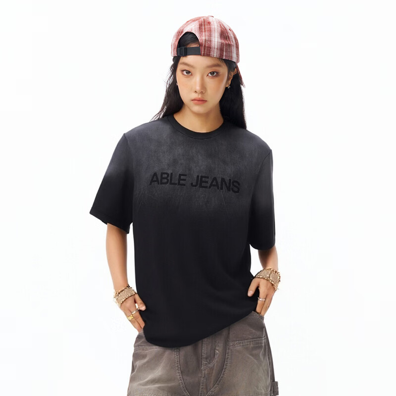 ABLE JEANS 26春新款T恤女士水洗高级感潮流简约上衣休闲圆领短袖 水洗黑 XS