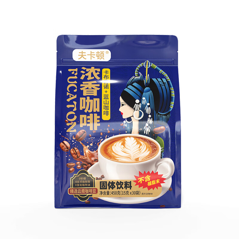 夫卡顿升级加量装浓香咖啡15g*30条蓝山卡布奇诺混合袋装速溶冲泡咖啡 蓝山卡布混合袋装+杯子 15g*30条