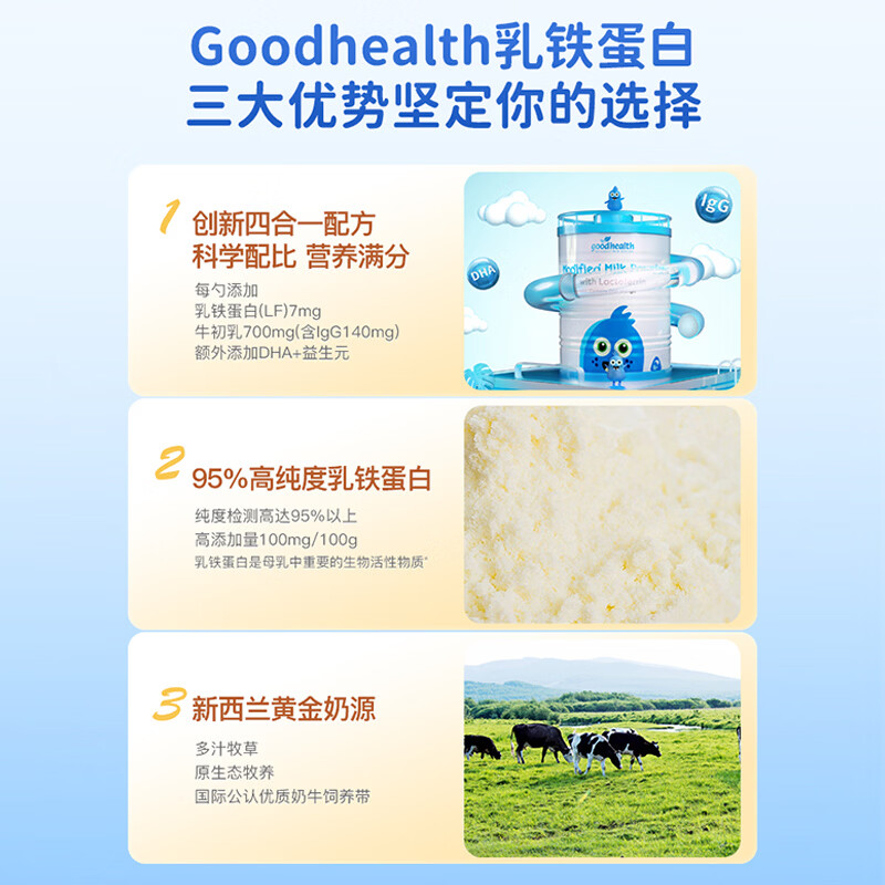 GoodHealth好健康 乳铁蛋白粉 婴幼儿儿童成人可配合奶粉辅食营养品食品使用 260g*1罐