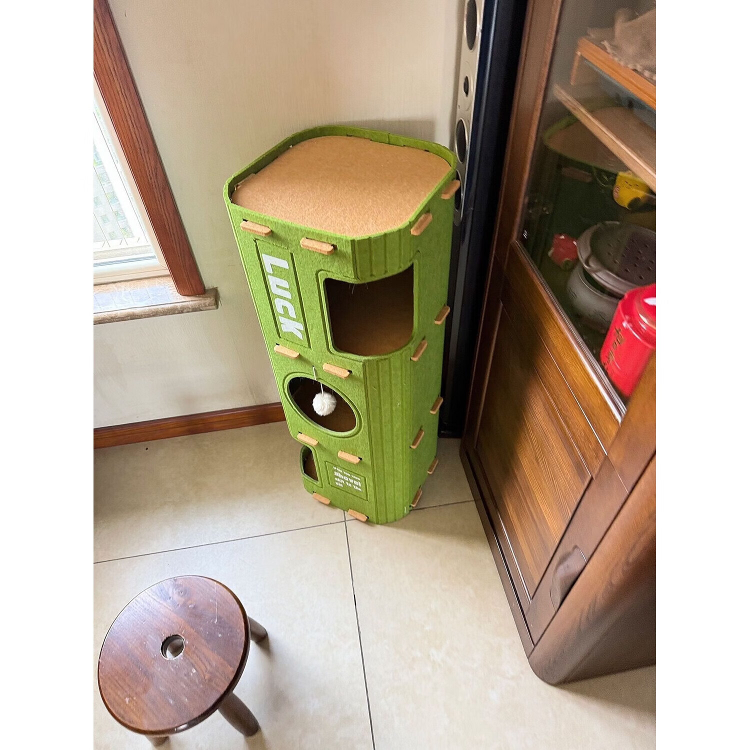 言象【优选】毛毡猫窝多层一体树洞冬天冬季猫咪保暖双层躲避屋多猫家 L 绿色双层树洞猫窝