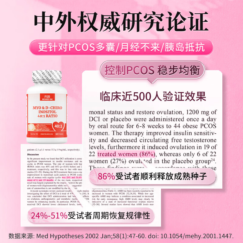 FOR BECARED ONE肌醇40:1多囊胰岛抵抗素调理卵巢myo胶囊手性备孕女性维生素b8片 性价比之王】40:1黄金肌醇 60粒*5瓶