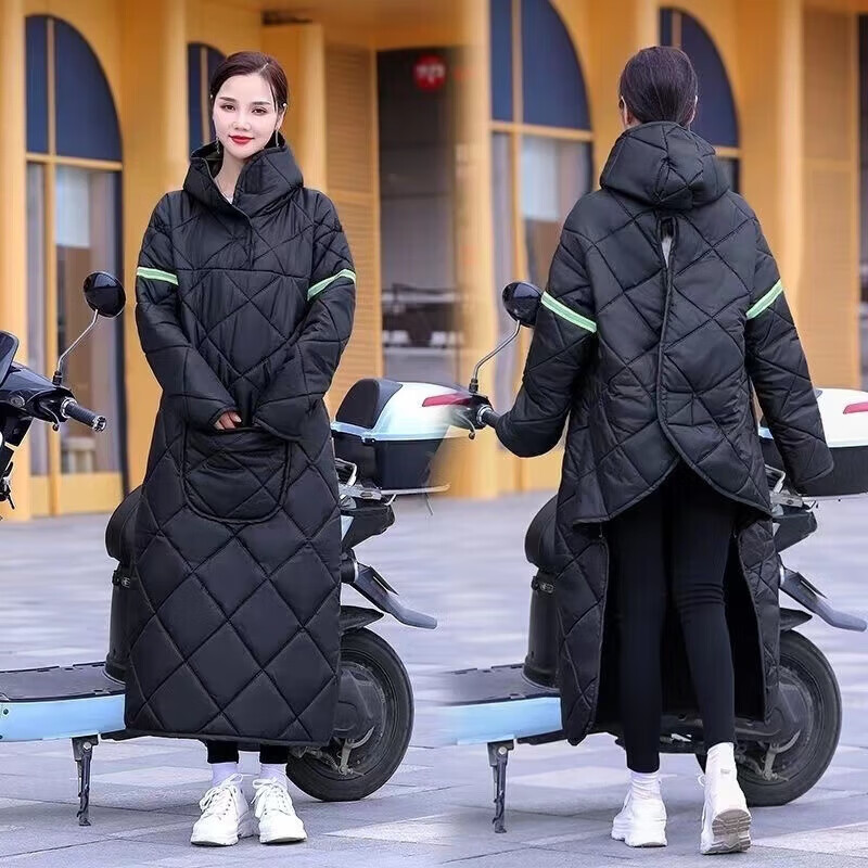 【优选】电动车骑行保暖挡风衣户外全包围特厚防风防水保暖秋冬特 黑色帽款加绒+加厚 大号120-160斤以下