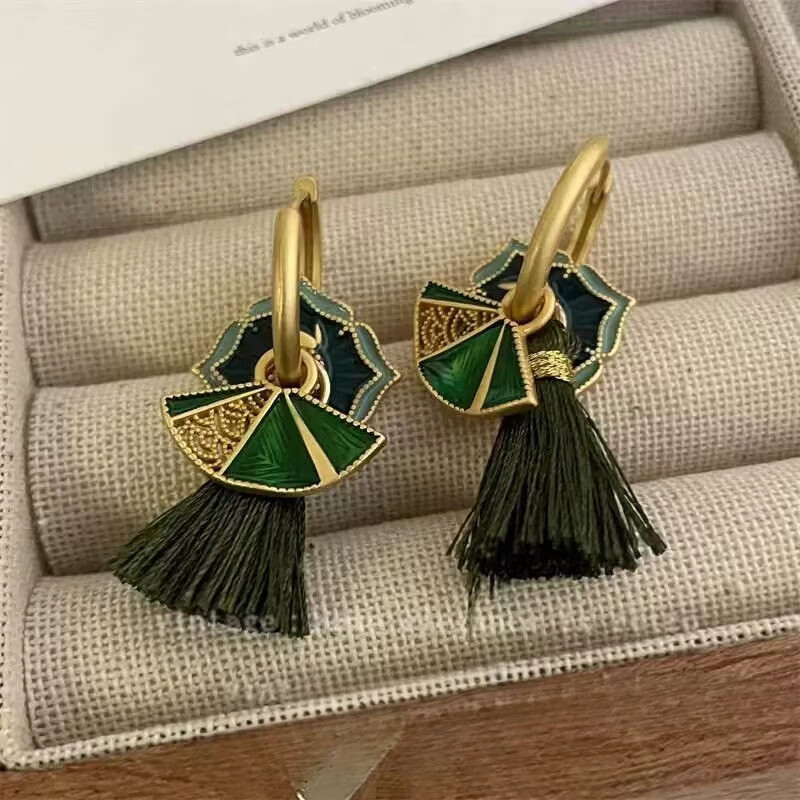 佳焰s925国潮珐琅扇子耳环女彩绘多戴设计新款高级感礼物女生 珐琅彩色滴釉花形耳环