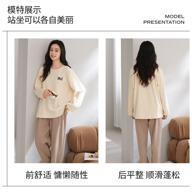 ROVO德绒睡衣女冬季磨毛长袖套装女士绒感保暖家居服套装 浅灰色【锁温德绒 柔软保暖】 L