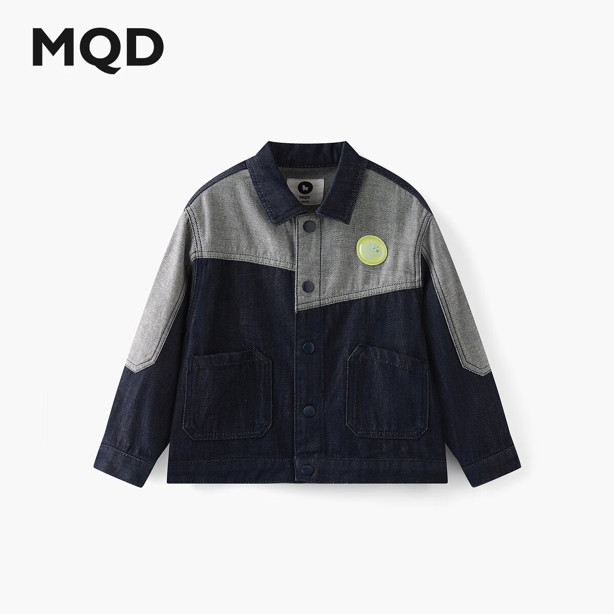 马骑顿【防褪色】MQD童装男童外套春款儿童拼色立体标时尚上衣 深牛仔蓝 120